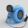 1.0hp BounceWave Air Pump for Inflatables side view showcasing blue casing, black mesh covers, and power cord on neutral surface
