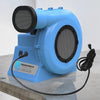 1.0hp BounceWave Air Pump for Inflatables featuring blue housing, dual air outlets, and Bouncewave branding on a white background
