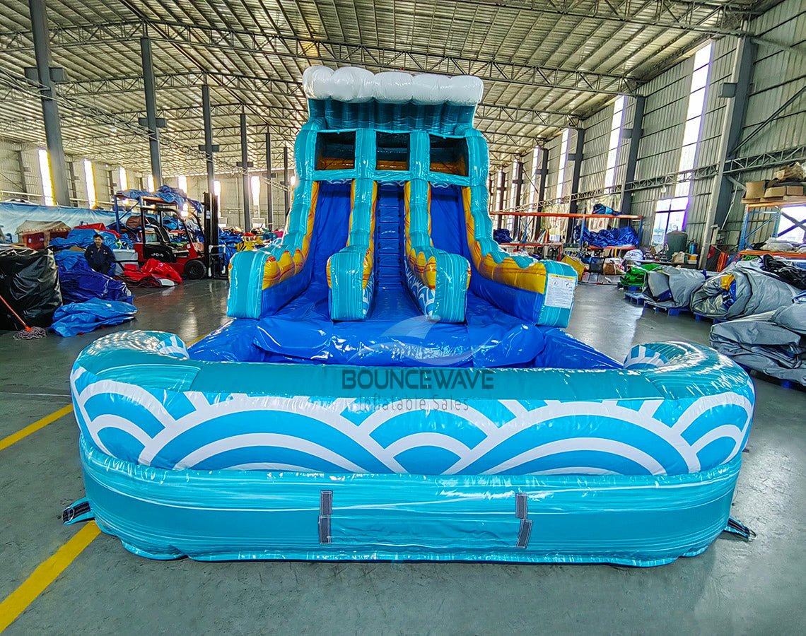 15ft Akua Falls Dual Lane Center Climb Inflatable Water Slide - BounceWave Inflatable Sales