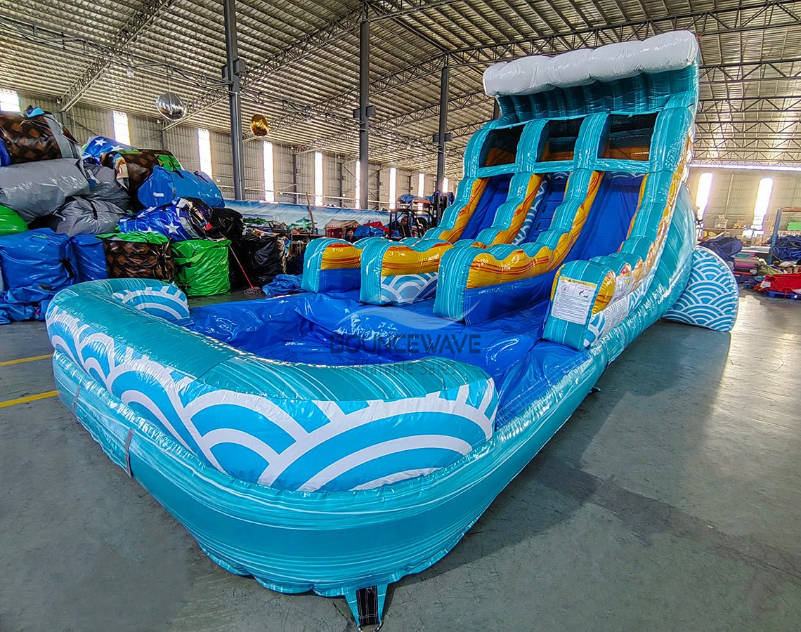 15ft Akua Falls Dual Lane Center Climb Inflatable Water Slide - BounceWave Inflatable Sales