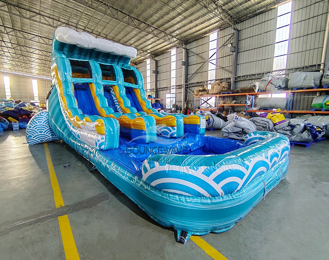 15ft Akua Falls Dual Lane Center Climb Inflatable Water Slide - BounceWave Inflatable Sales