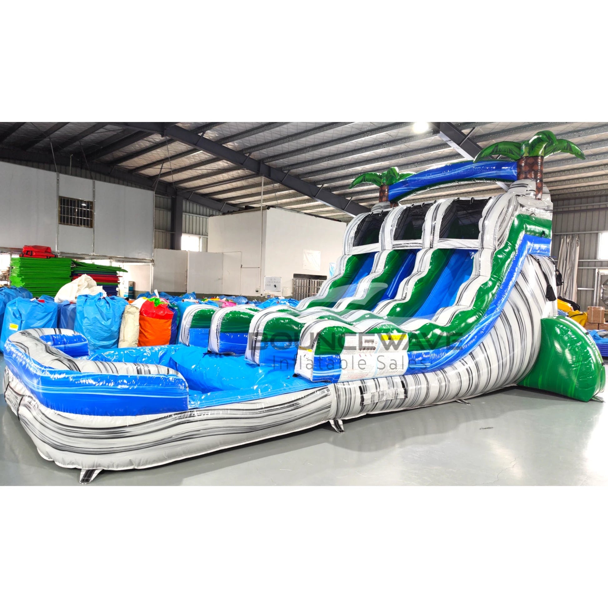 15ft Aloha Splash Dual Lane Center Climb Inflatable Water Slide - BounceWave Inflatable Sales