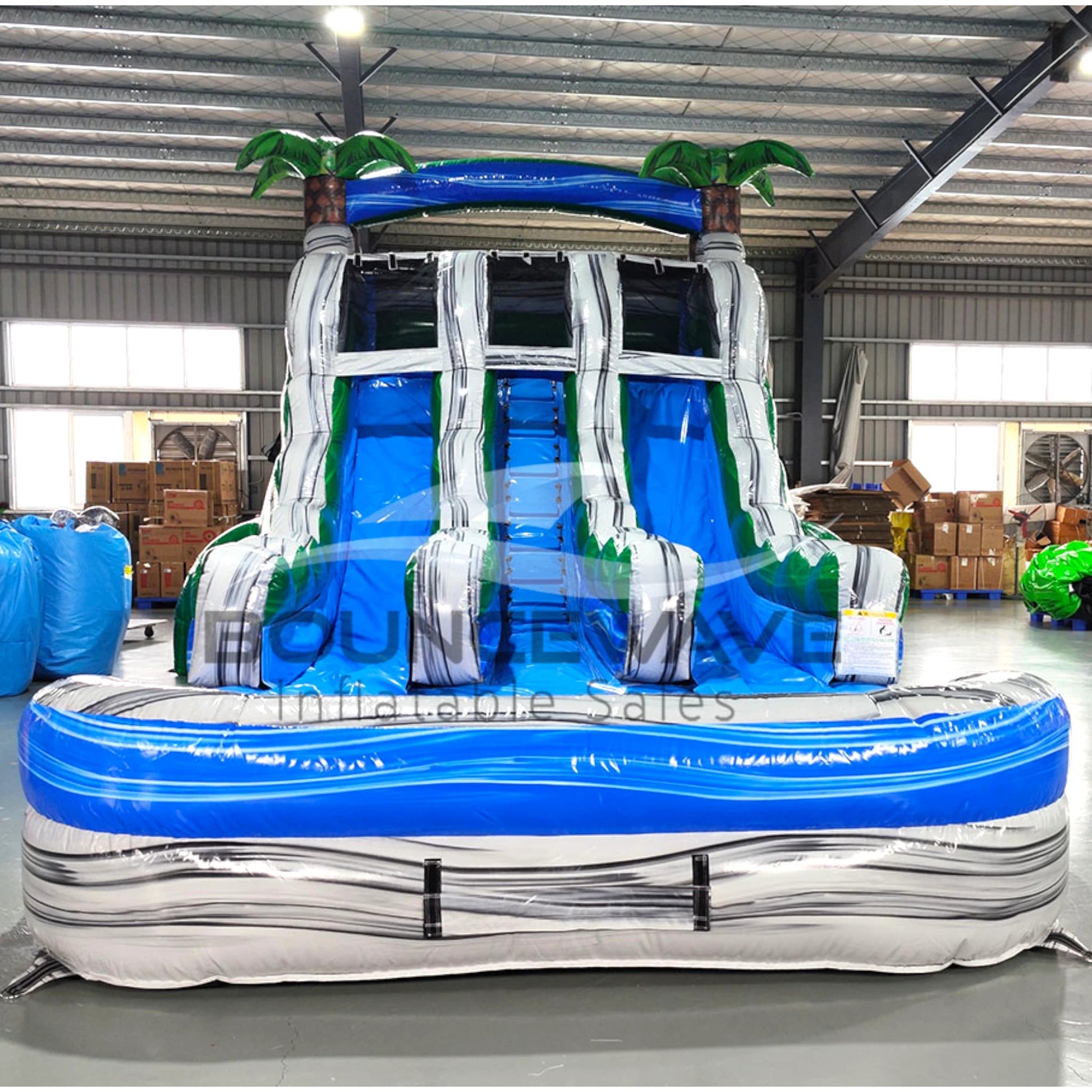 15ft Aloha Splash Dual Lane Center Climb Inflatable Water Slide - BounceWave Inflatable Sales