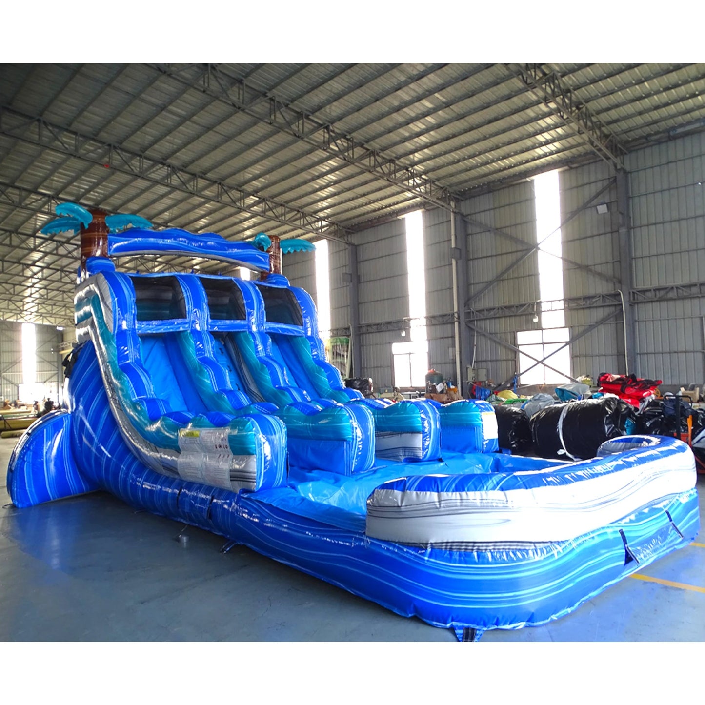 15ft Cayman Crush Dual Lane Center Climb Inflatable Water Slide - BounceWave Inflatable Sales