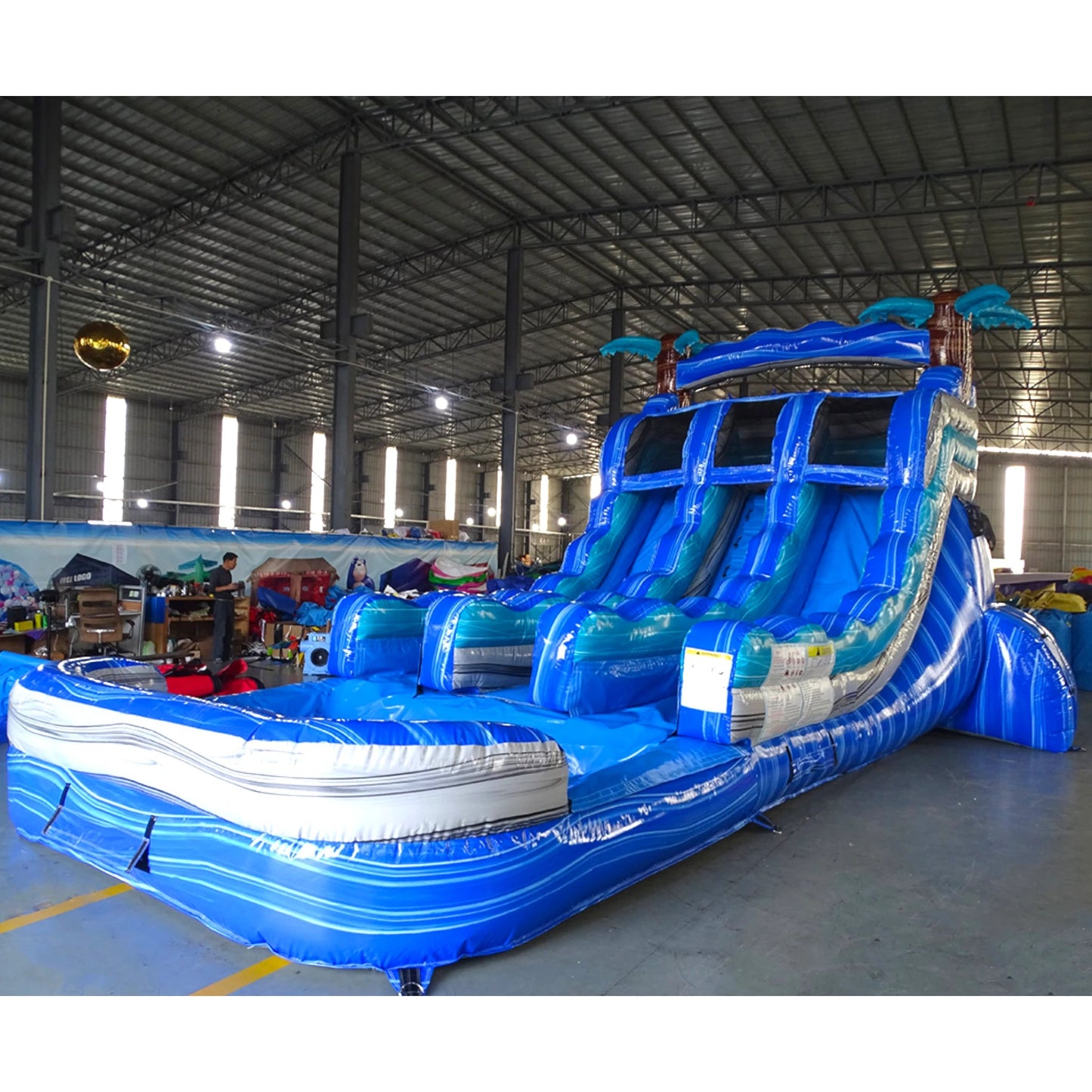 15ft Cayman Crush Dual Lane Center Climb Inflatable Water Slide - BounceWave Inflatable Sales