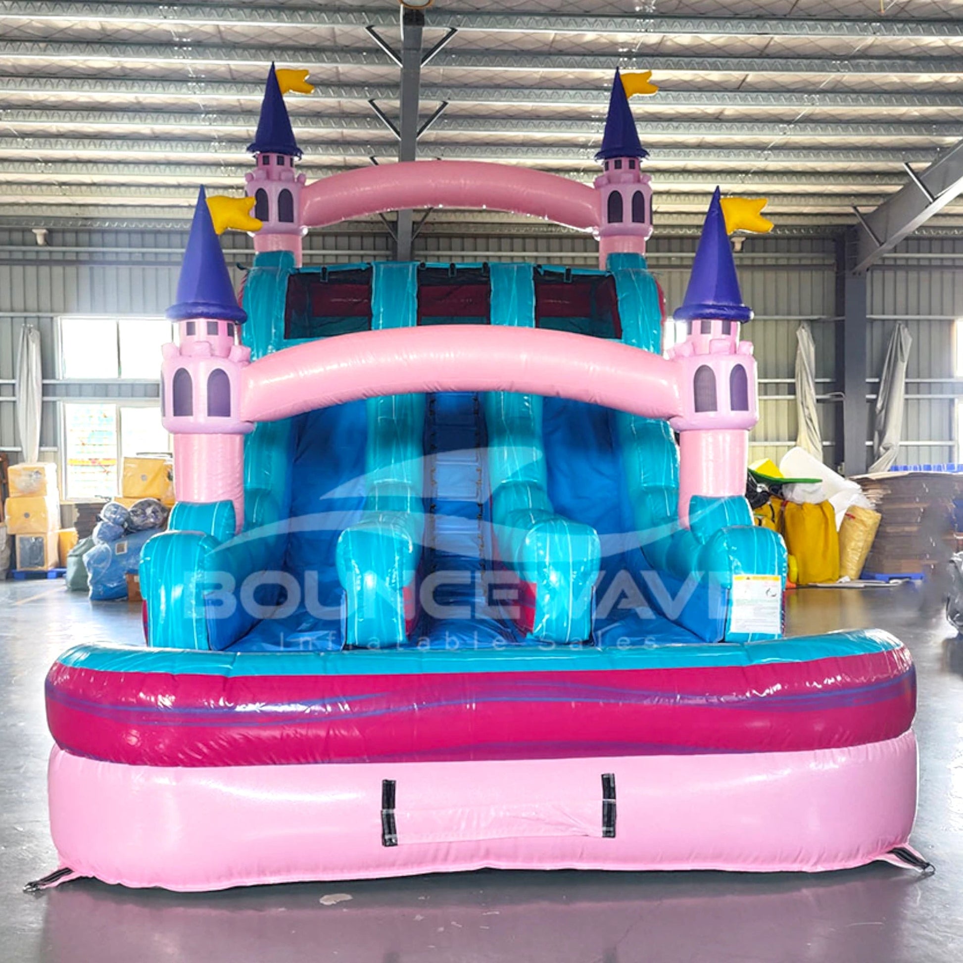 15ft Grand Royal Castle Dual Lane Center Climb Inflatable Water Slide - BounceWave Inflatable Sales