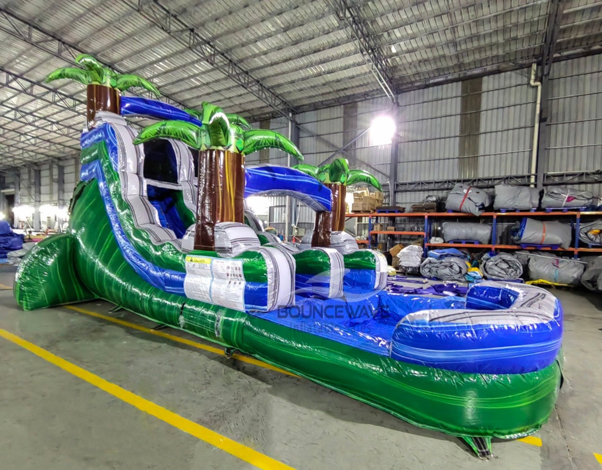 15ft Green Gush Commercial Single Lane Inflatable Water Slide - BounceWave Inflatable Sales