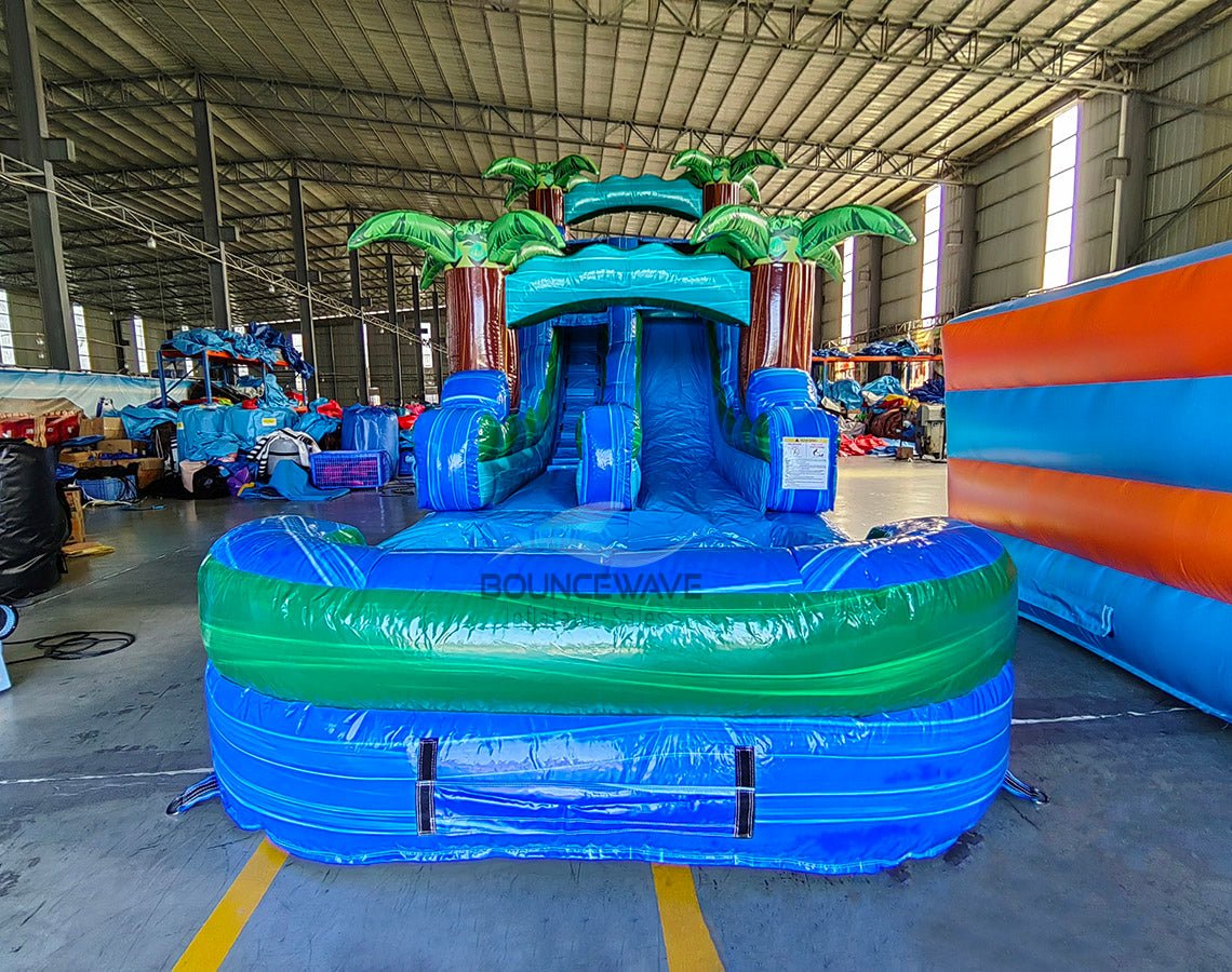 15ft Island Drop Commercial Single Lane Inflatable Water Slide - BounceWave Inflatable Sales