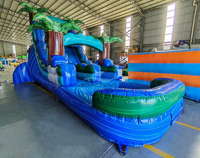 15ft Island Drop Commercial Single Lane Inflatable Water Slide - BounceWave Inflatable Sales