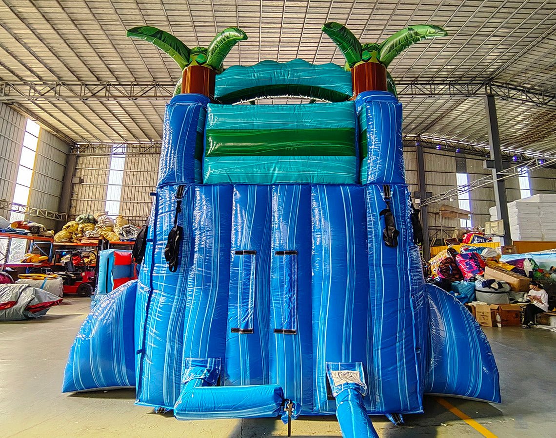 15ft Island Drop Commercial Single Lane Inflatable Water Slide - BounceWave Inflatable Sales