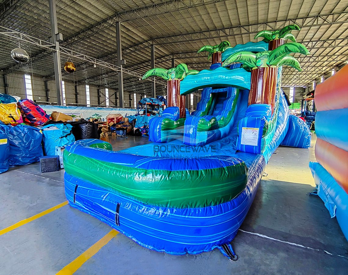 15ft Island Drop Commercial Single Lane Inflatable Water Slide - BounceWave Inflatable Sales