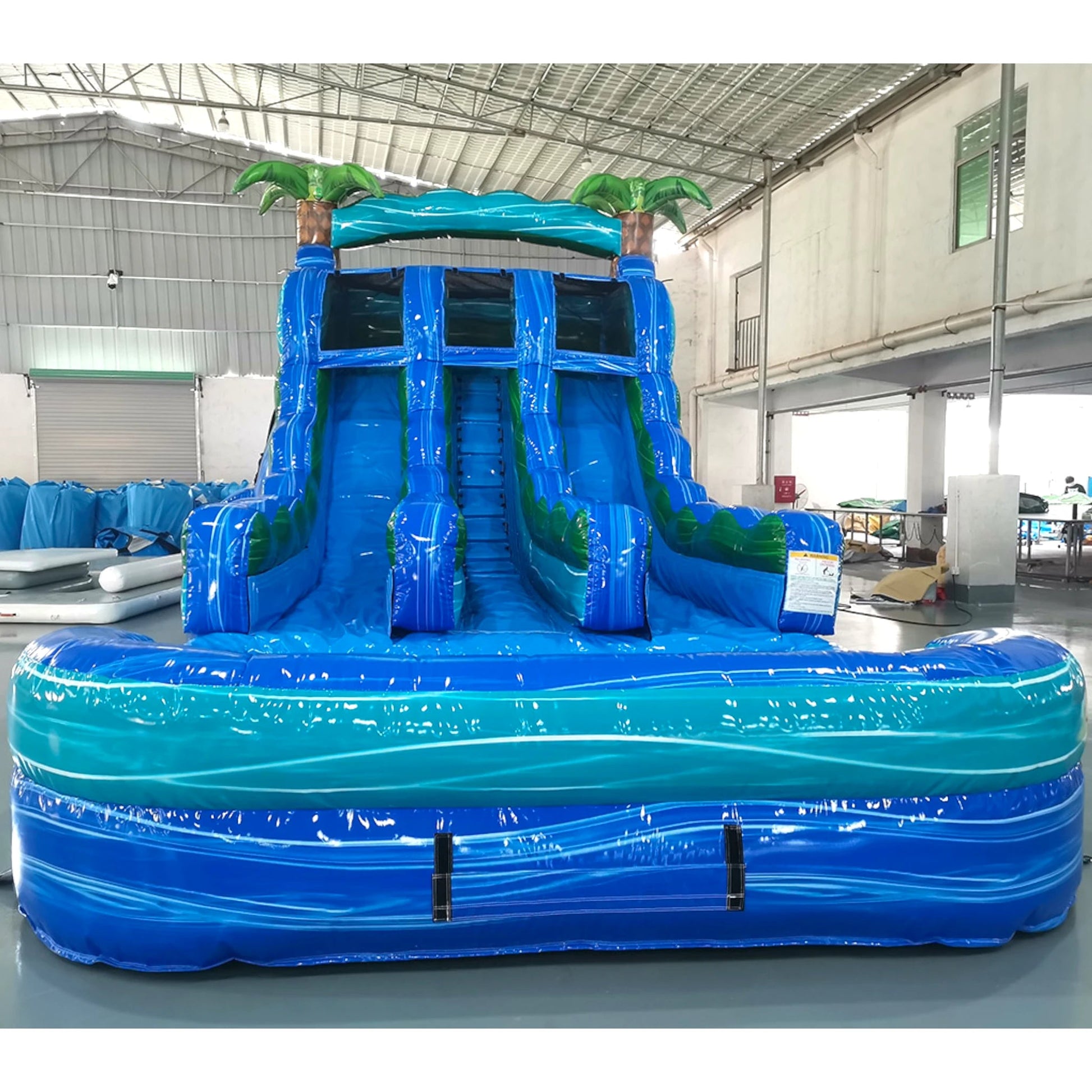 15ft Island Drop Dual Lane Center Climb Inflatable Water Slide - BounceWave Inflatable Sales