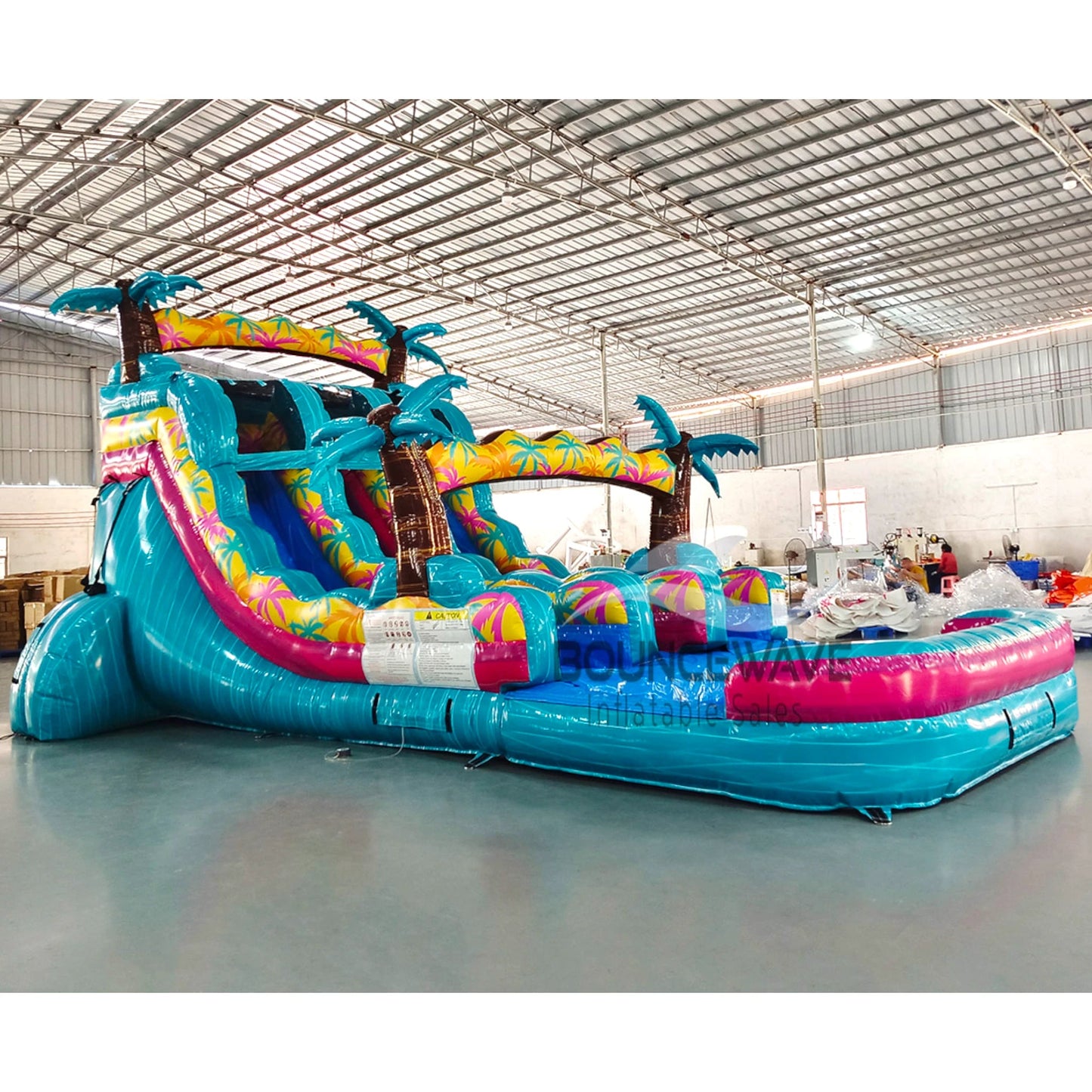 15ft Island Flow Palms Dual Lane Center Climb Inflatable Water Slide - BounceWave Inflatable Sales