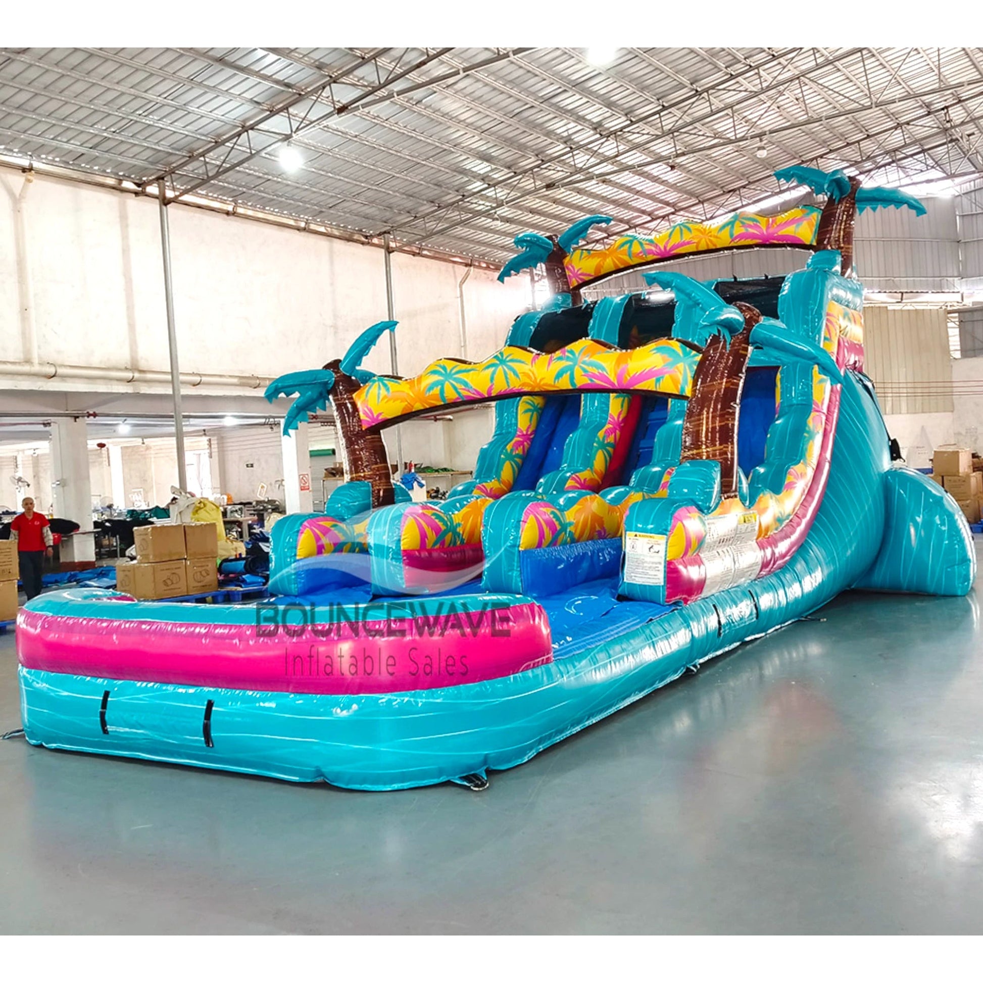 15ft Island Flow Palms Dual Lane Center Climb Inflatable Water Slide - BounceWave Inflatable Sales