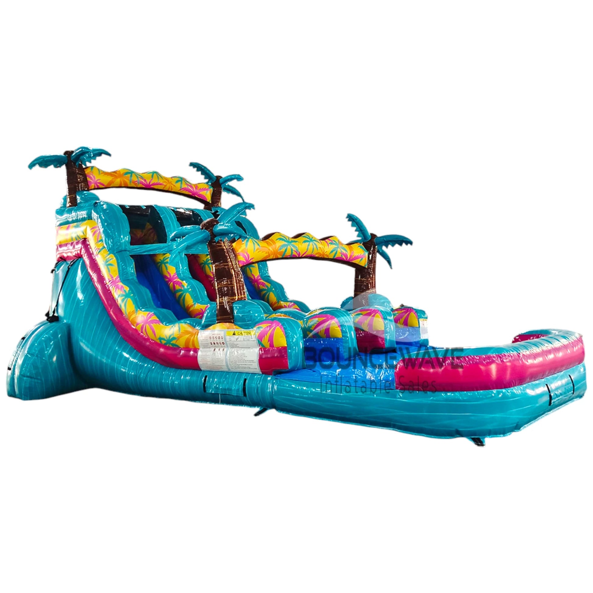 15ft Island Flow Palms Dual Lane Center Climb Inflatable Water Slide - BounceWave Inflatable Sales