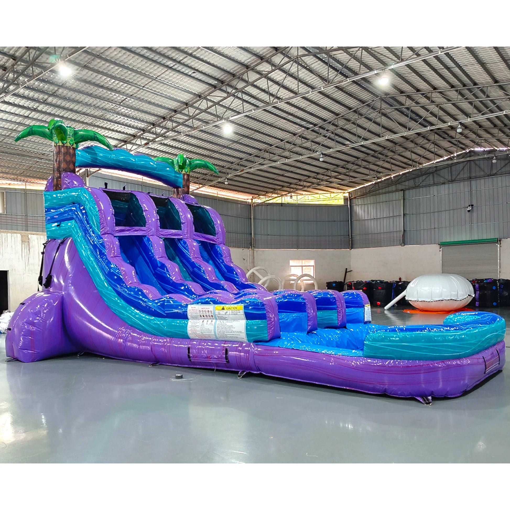 15ft Purple Plunge Dual Lane Center Climb Inflatable Water Slide - BounceWave Inflatable Sales