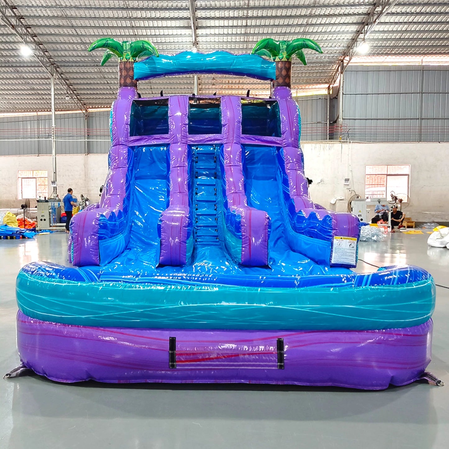 15ft Purple Plunge Dual Lane Center Climb Inflatable Water Slide - BounceWave Inflatable Sales