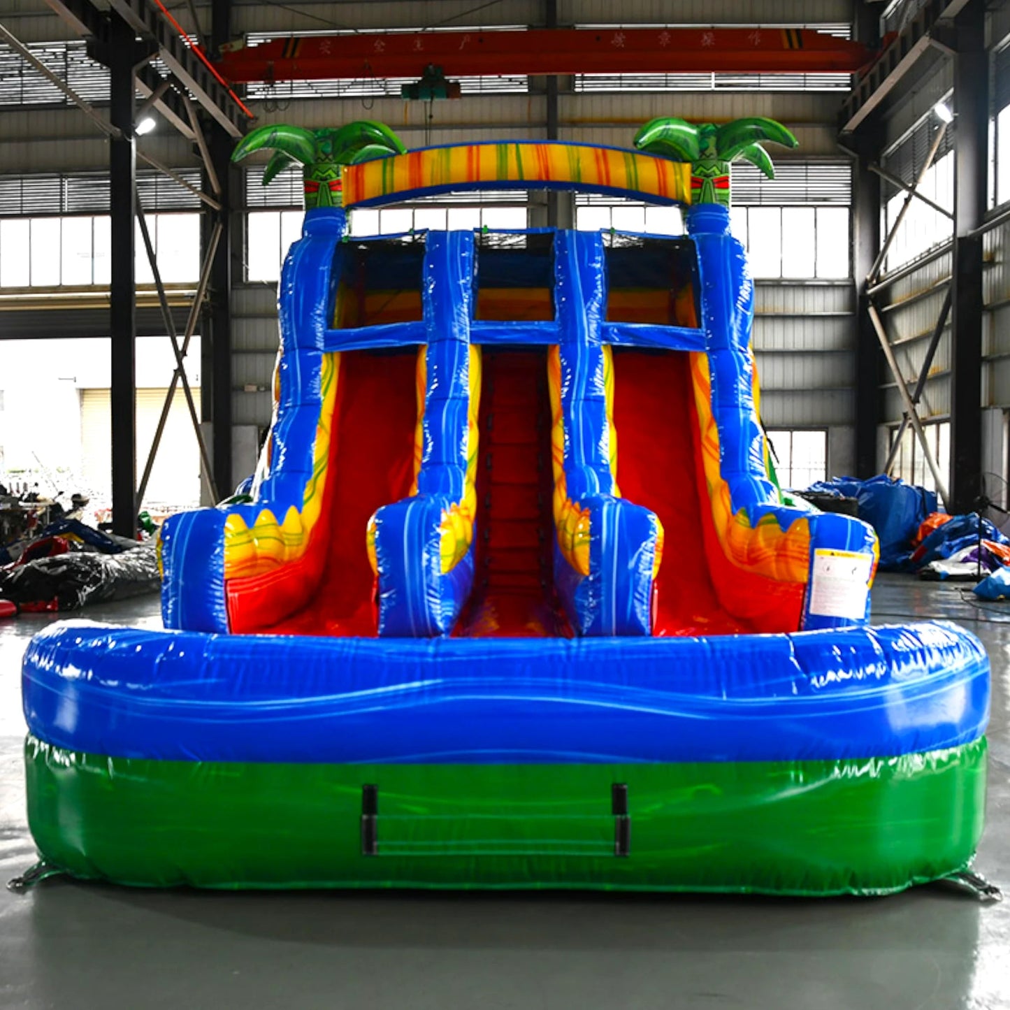 15ft Reggae Rush Dual Lane Center Climb Inflatable Water Slide - BounceWave Inflatable Sales