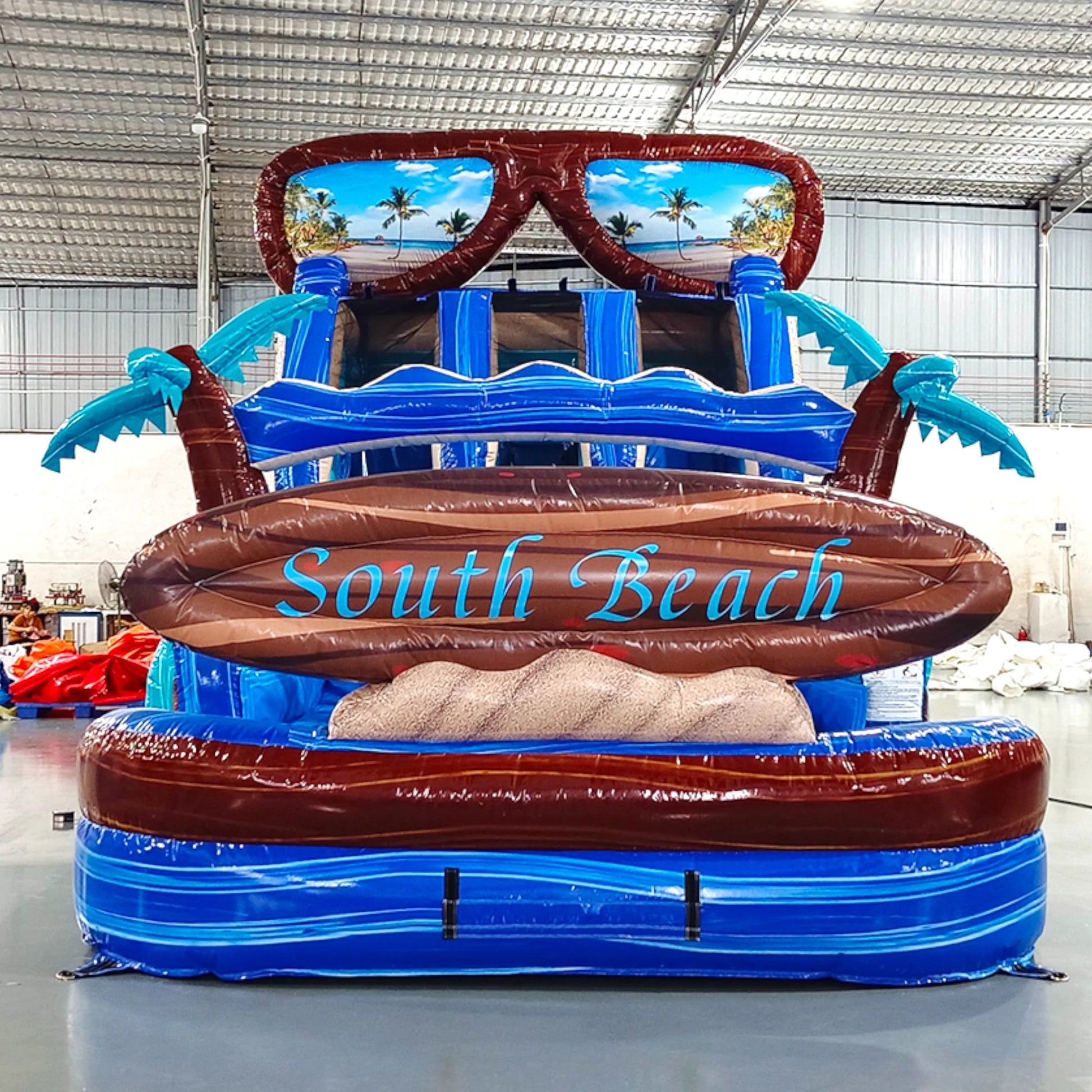 15ft South Beach Dual Lane Center Climb Inflatable Water Slide - BounceWave Inflatable Sales