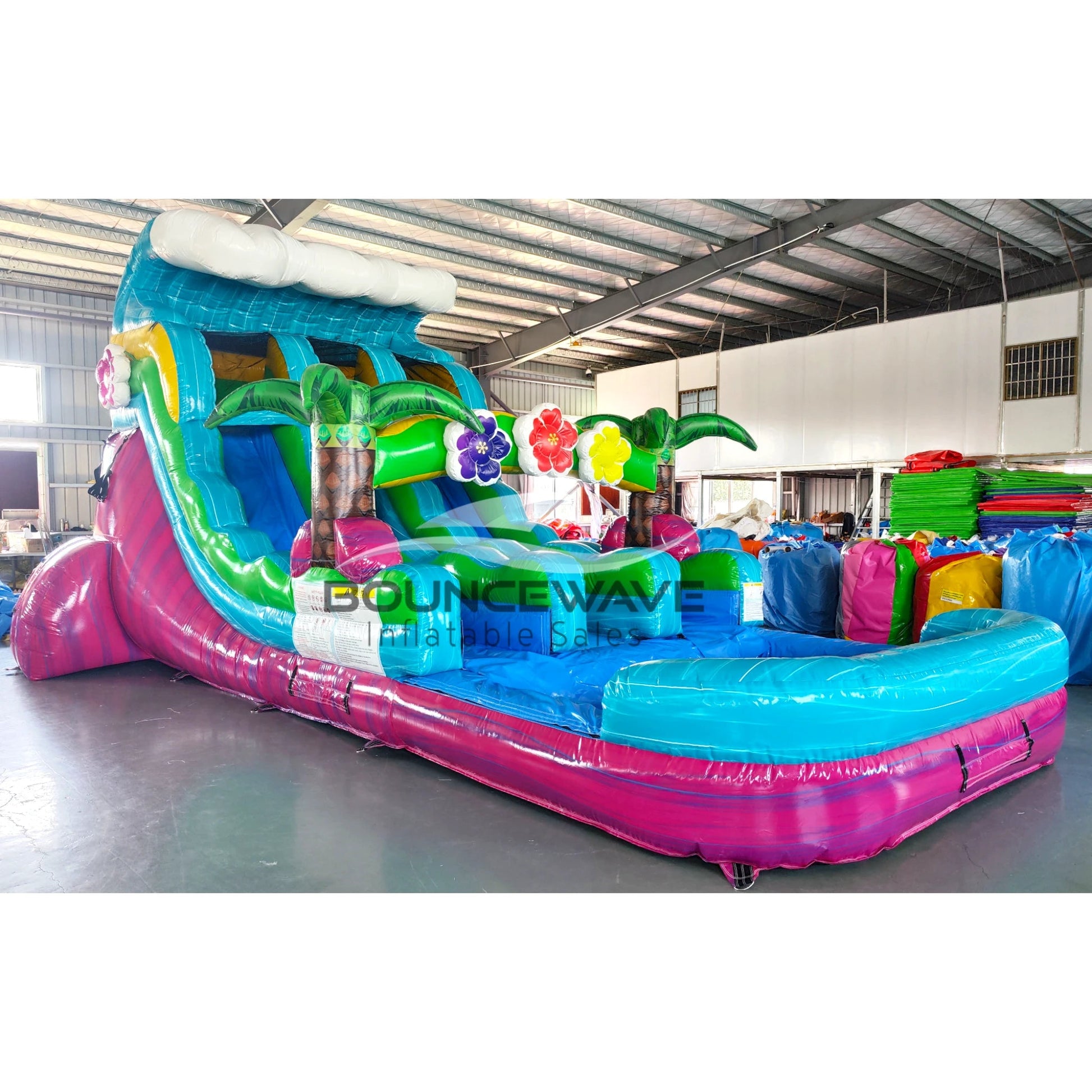 15ft Summer Luau Dual Lane Center Climb Inflatable Water Slide - BounceWave Inflatable Sales