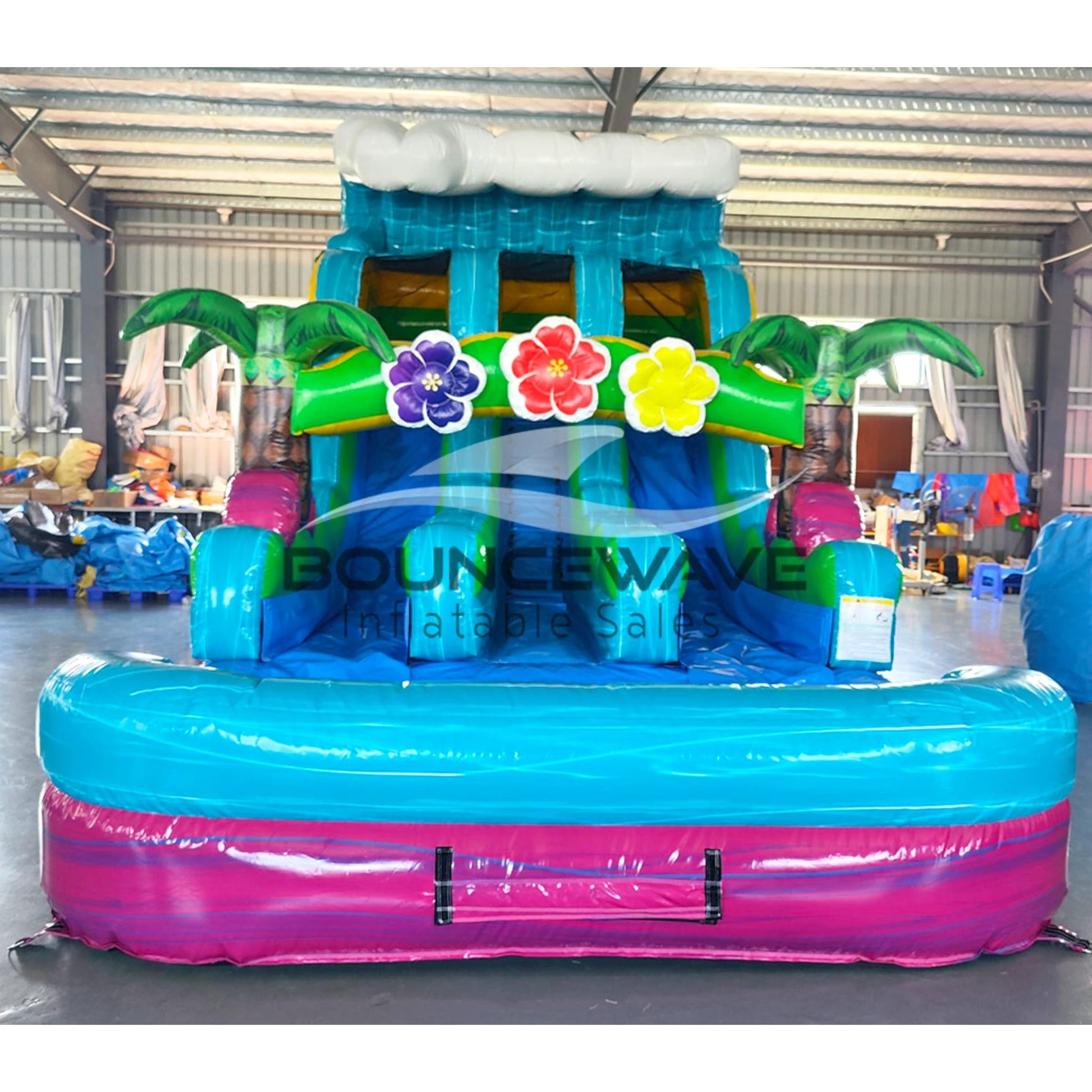 15ft Summer Luau Dual Lane Center Climb Inflatable Water Slide - BounceWave Inflatable Sales