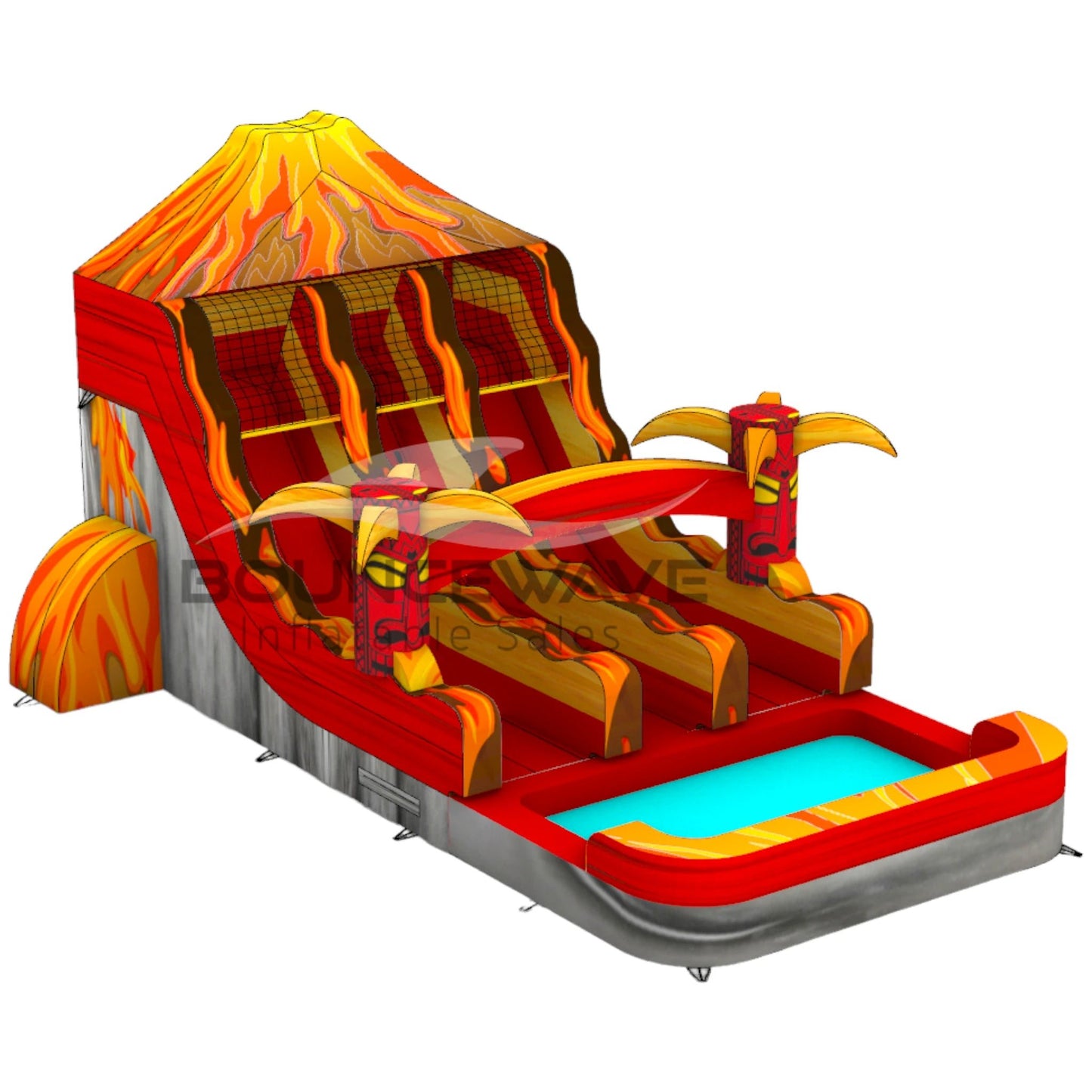 15ft Tiki Volcano Dual Lane Center Climb Inflatable Water Slide - BounceWave Inflatable Sales