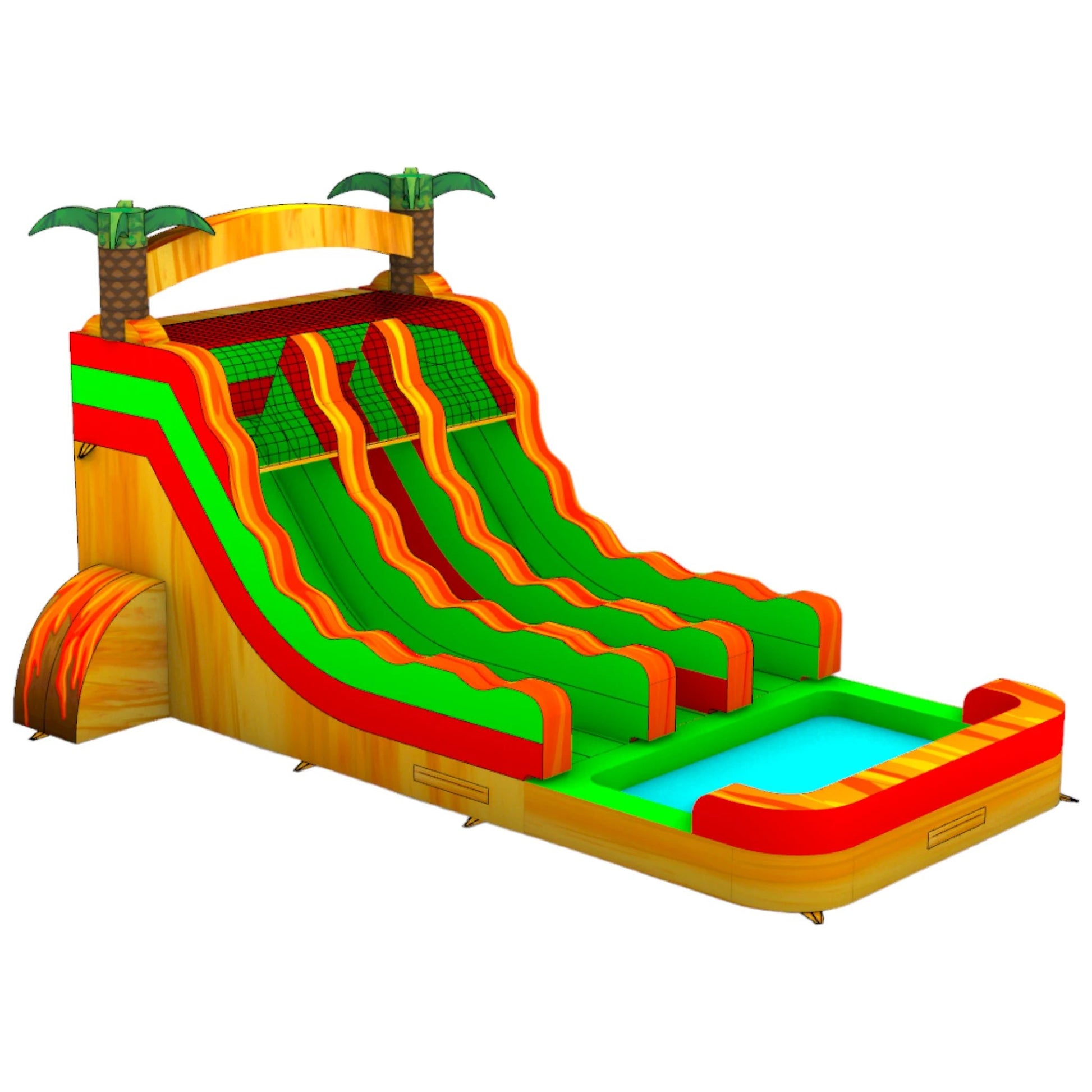 15ft Trop Inferno Dual Lane Center Climb Inflatable Water Slide - BounceWave Inflatable Sales