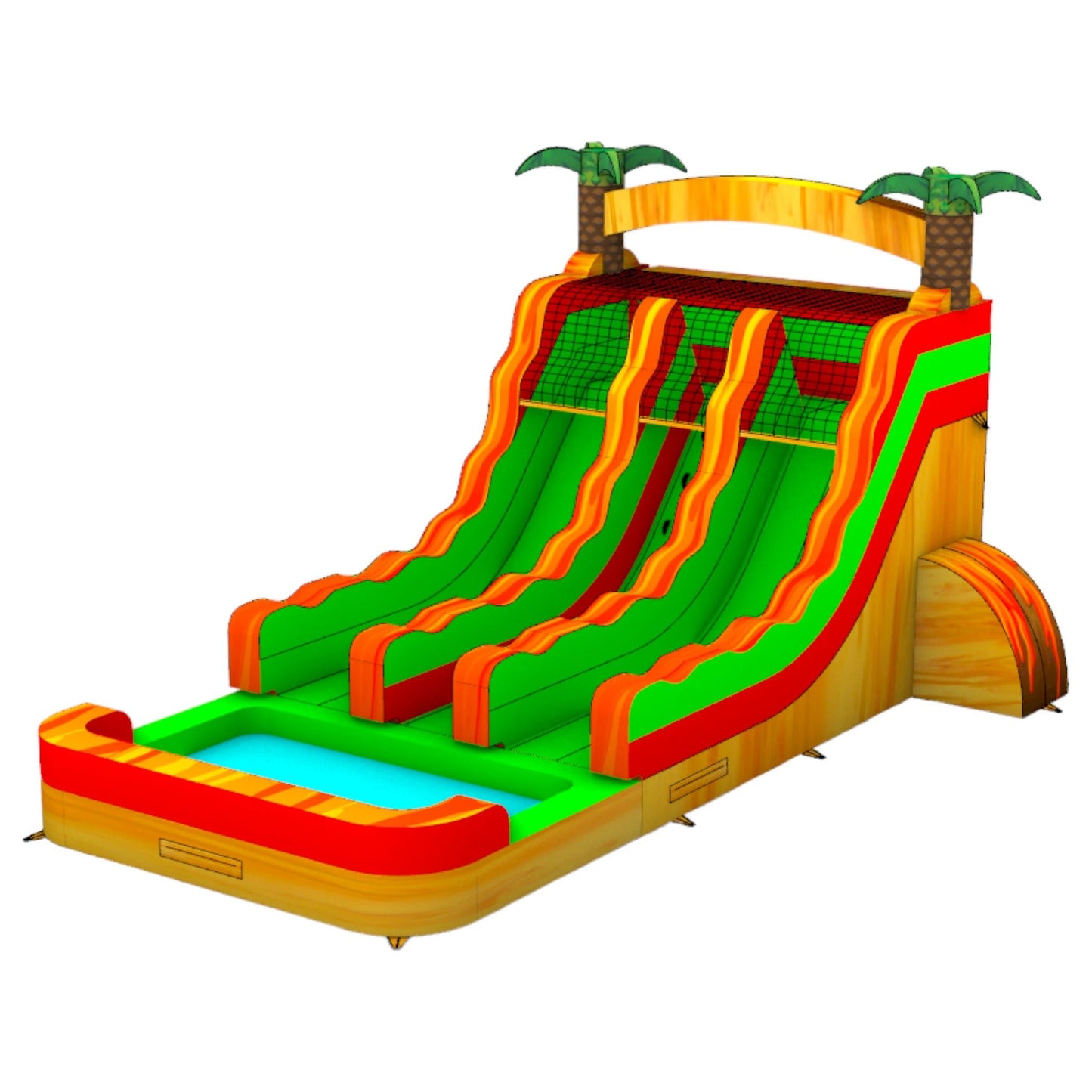 15ft Trop Inferno Dual Lane Center Climb Inflatable Water Slide - BounceWave Inflatable Sales