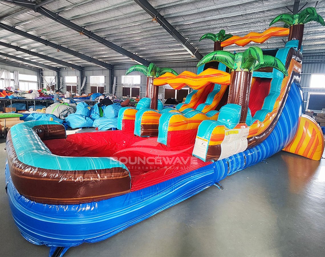 15ft Tropic Shock Dual Lane Center Climb Inflatable Water Slide - BounceWave Inflatable Sales