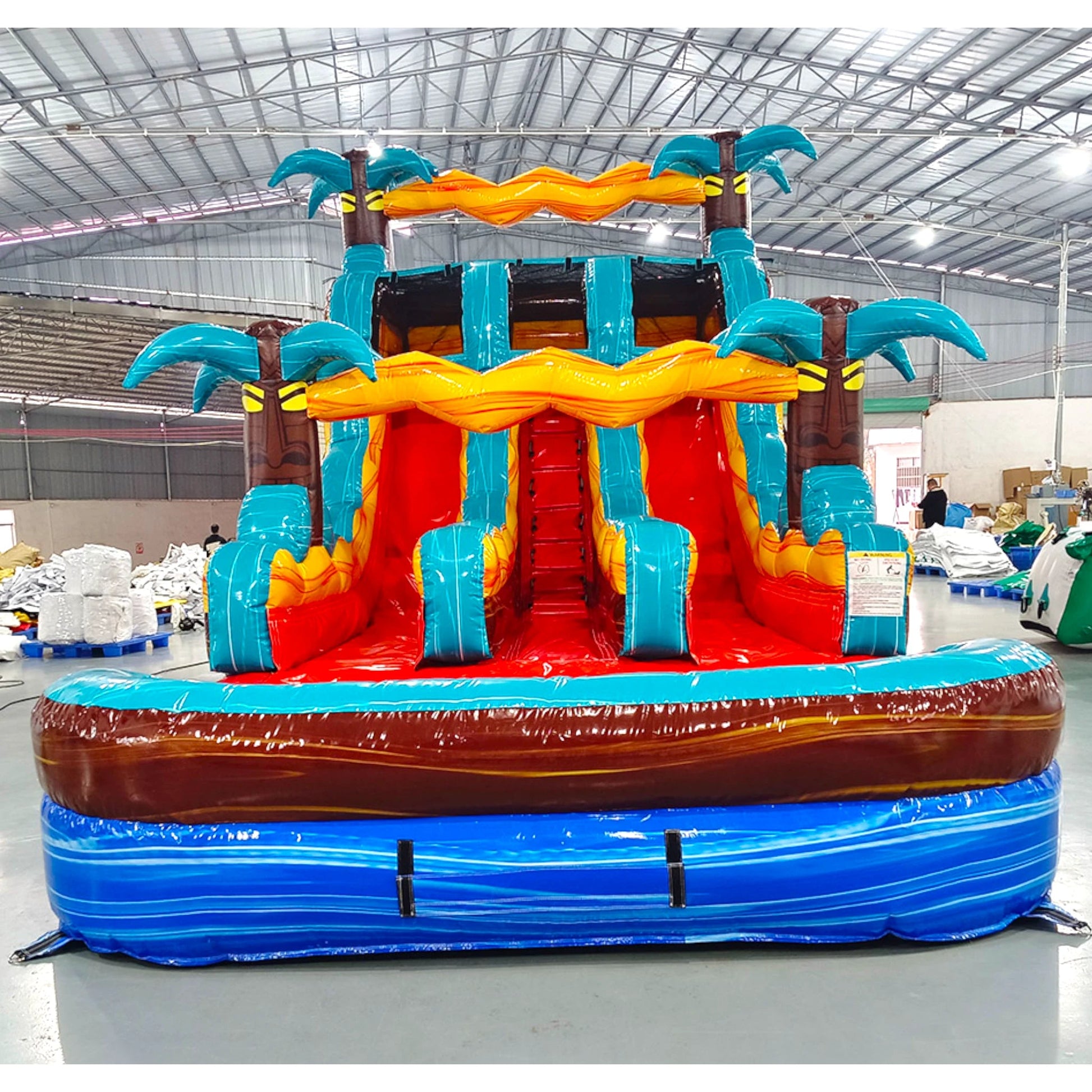 15ft Tropic Shock Dual Lane Center Climb Inflatable Water Slide - BounceWave Inflatable Sales