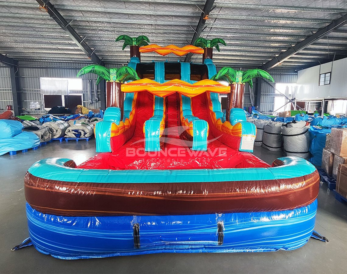 15ft Tropic Shock Dual Lane Center Climb Inflatable Water Slide - BounceWave Inflatable Sales