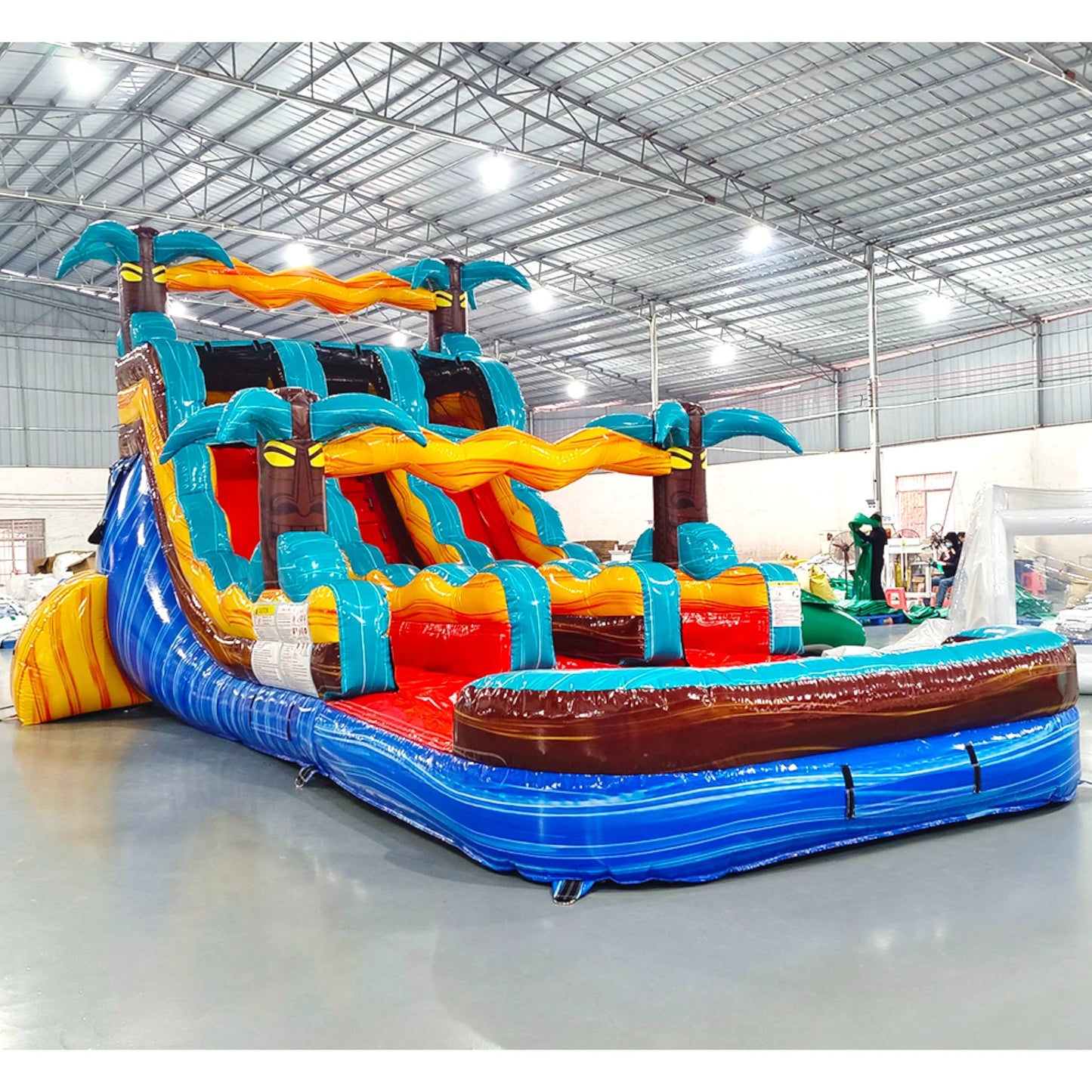 15ft Tropic Shock Dual Lane Center Climb Inflatable Water Slide - BounceWave Inflatable Sales