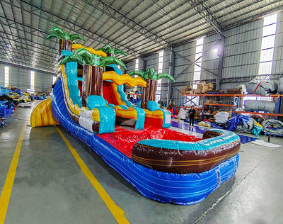 15ft Tropic Shock Single Lane Inflatable Water Slide - Marble Palms - BounceWave Inflatable Sales