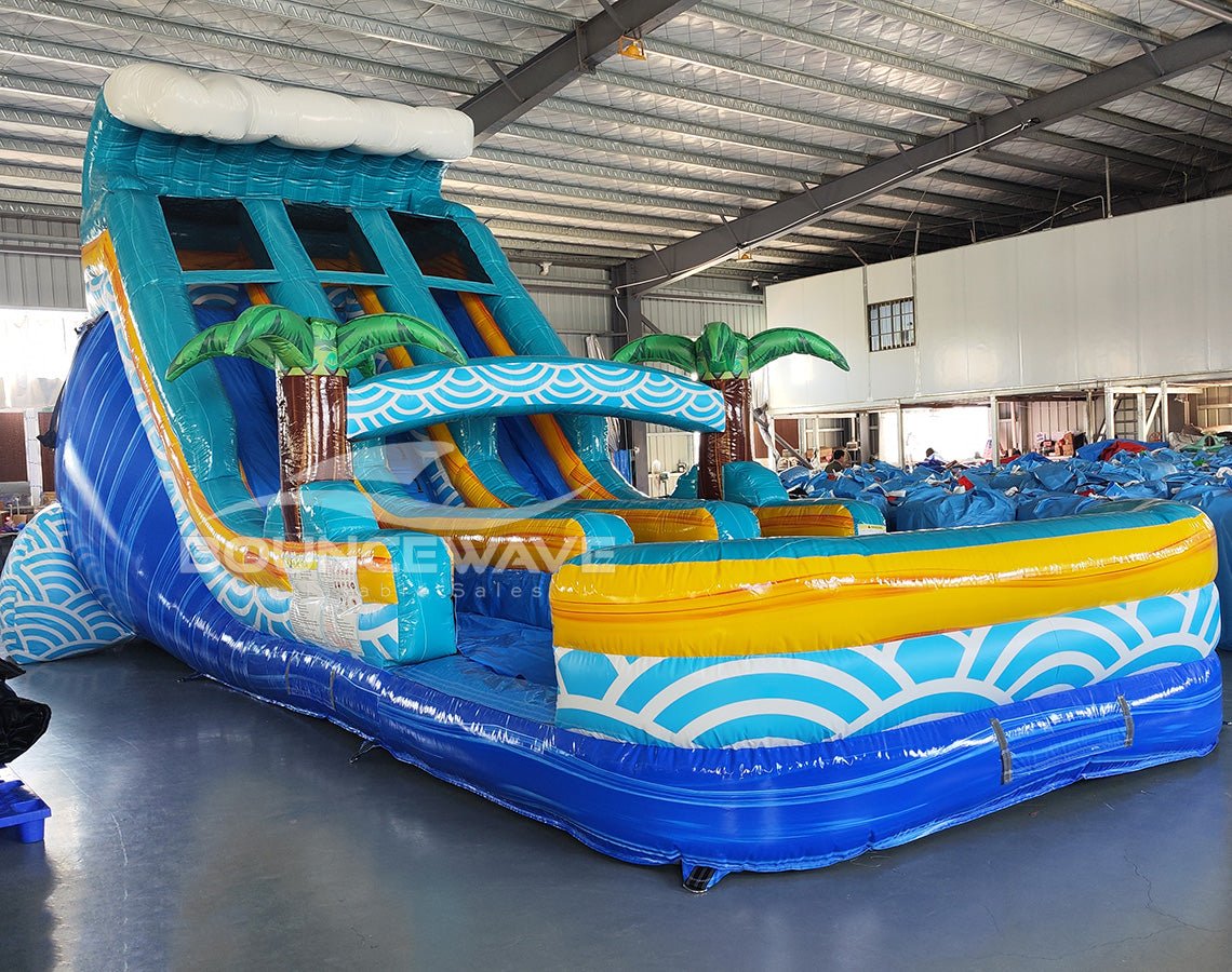 18ft Akua Falls Dual Lane Center Climb Inflatable Water Slide - BounceWave Inflatable Sales