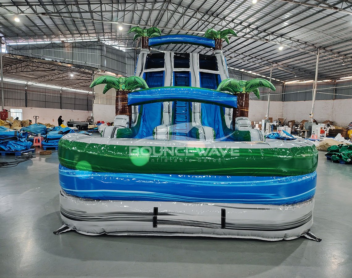 18ft Aloha Splash Dual Lane Center Climb Inflatable Water Slide - BounceWave Inflatable Sales