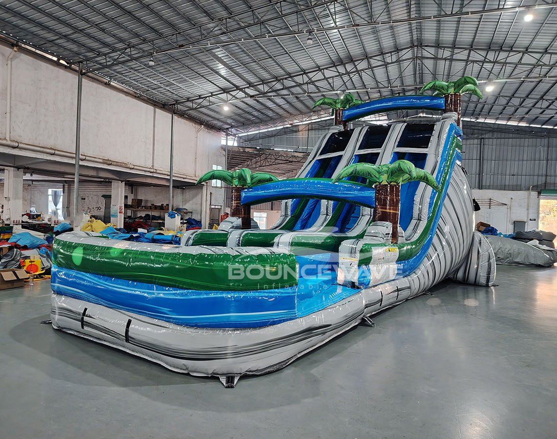 18ft Aloha Splash Dual Lane Center Climb Inflatable Water Slide - BounceWave Inflatable Sales