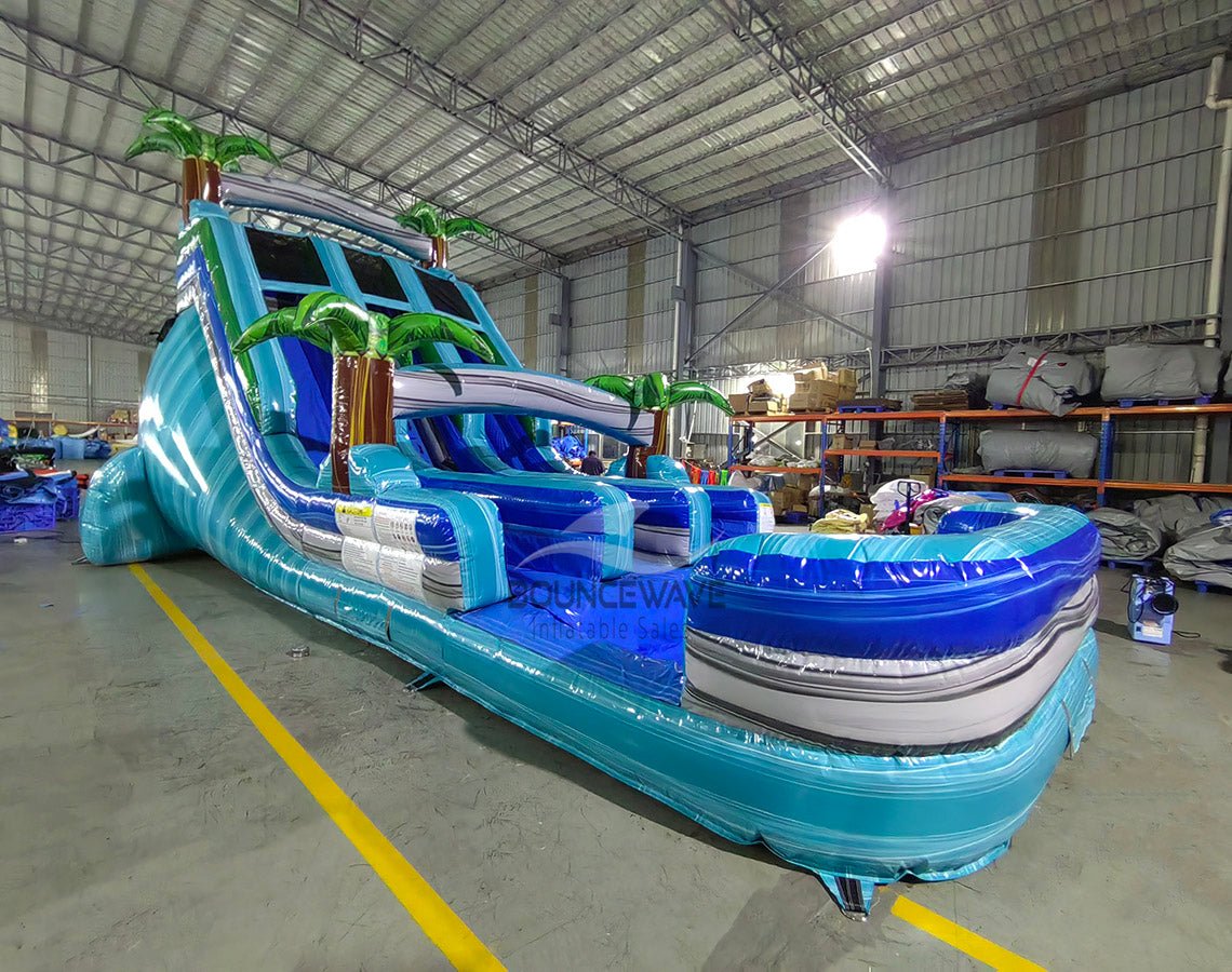 18ft Bahama Blast Dual Lane Center Climb Inflatable Water Slide - BounceWave Inflatable Sales