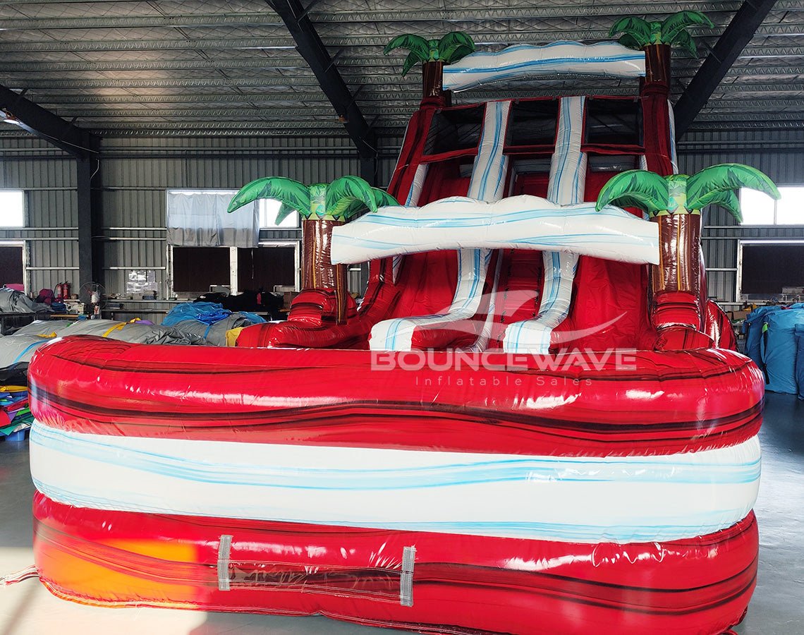 18ft Crimson Bay Dual Lane Center Climb Inflatable Water Slide - BounceWave Inflatable Sales