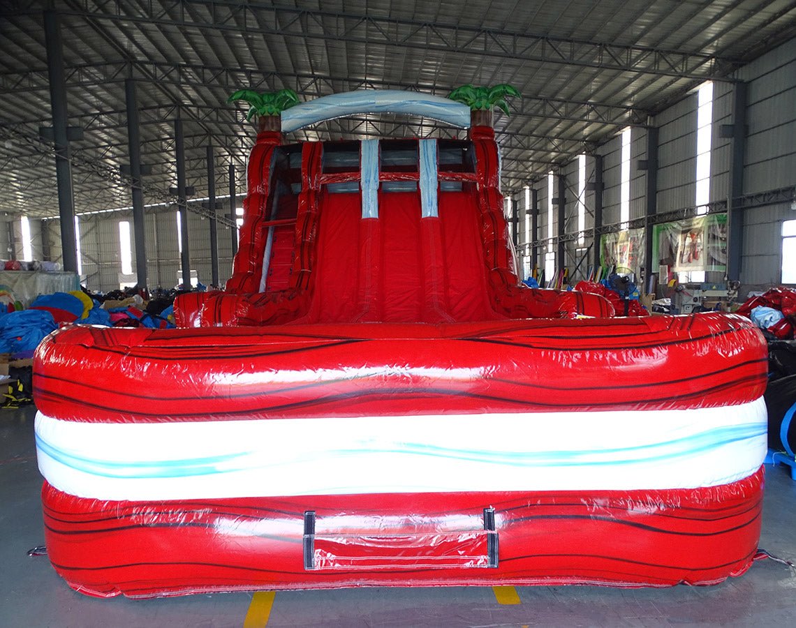 18ft Crimson Bay Hybrid Triple Lane Inflatable Water Slide - BounceWave Inflatable Sales