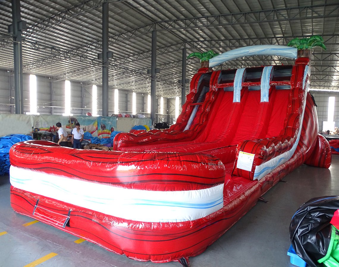 18ft Crimson Bay Hybrid Triple Lane Inflatable Water Slide - BounceWave Inflatable Sales