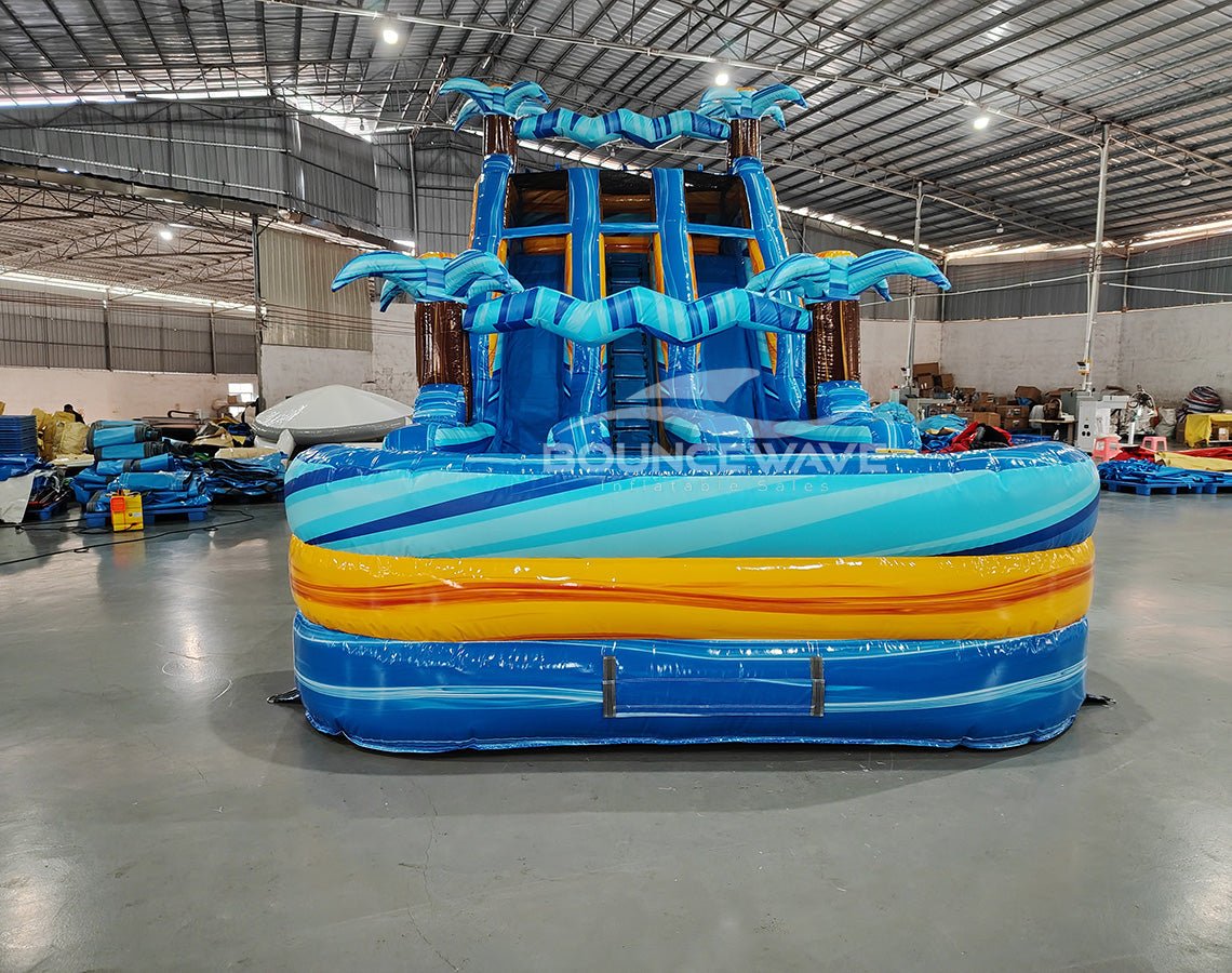 18ft Flashpoint Falls Dual Lane Center Climb Inflatable Water Slide - BounceWave Inflatable Sales