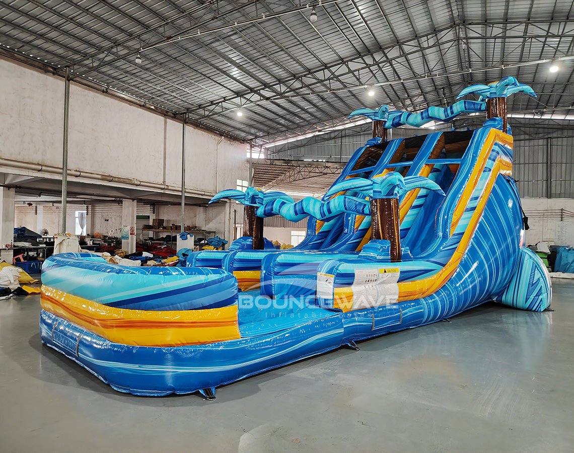 18ft Flashpoint Falls Dual Lane Center Climb Inflatable Water Slide - BounceWave Inflatable Sales