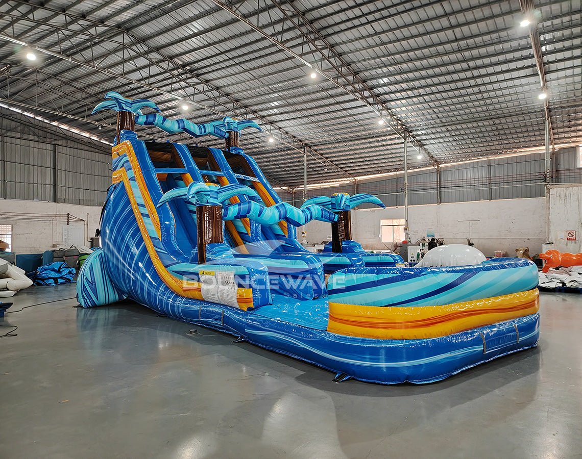 18ft Flashpoint Falls Dual Lane Center Climb Inflatable Water Slide - BounceWave Inflatable Sales