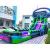 Large inflatable water slide with gaming theme, featuring colorful design, dual lanes, and VR headset-shaped top in an outdoor setting.