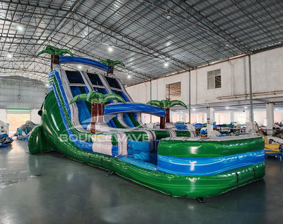 18ft Green Gush Dual Lane Center Climb Inflatable Water Slide - BounceWave Inflatable Sales