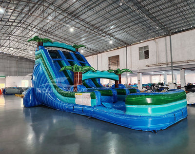 18ft Island Drop Dual Lane Center Climb Inflatable Water Slide - BounceWave Inflatable Sales