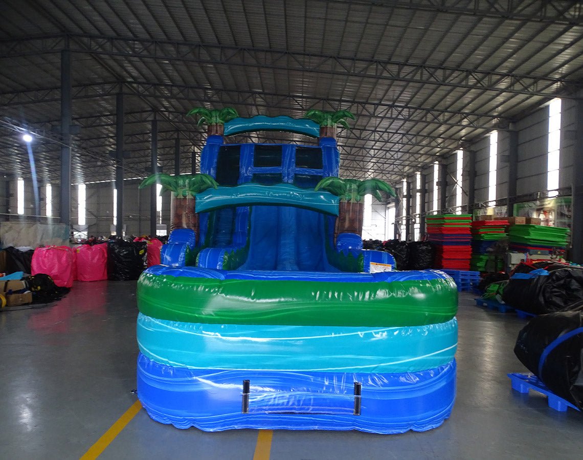 18ft Island Drop Hybrid Dual Lane Inflatable Water Slide - BounceWave Inflatable Sales