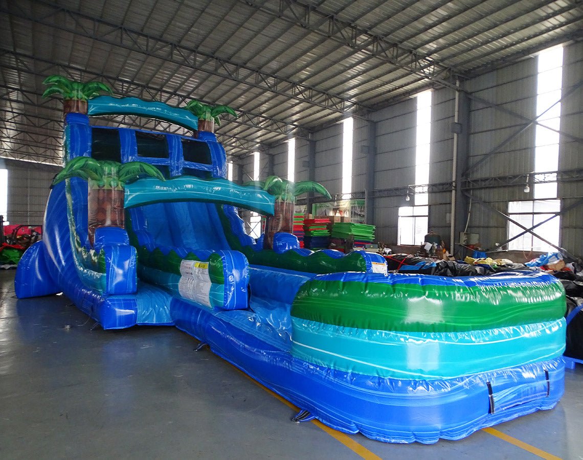 18ft Island Drop Hybrid Dual Lane Inflatable Water Slide - BounceWave Inflatable Sales