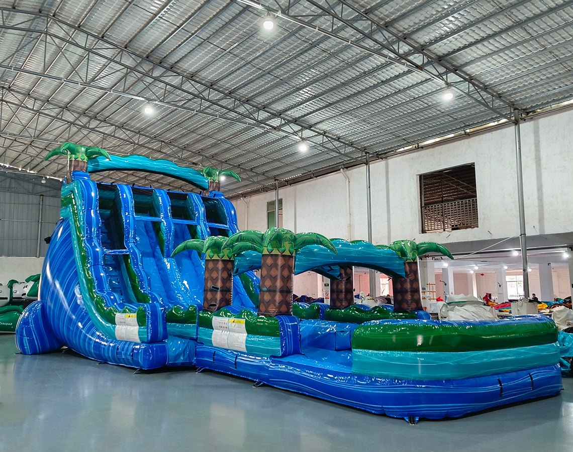 18ft Island Drop Hybrid Triple Lane Inflatable Water Slide - BounceWave Inflatable Sales