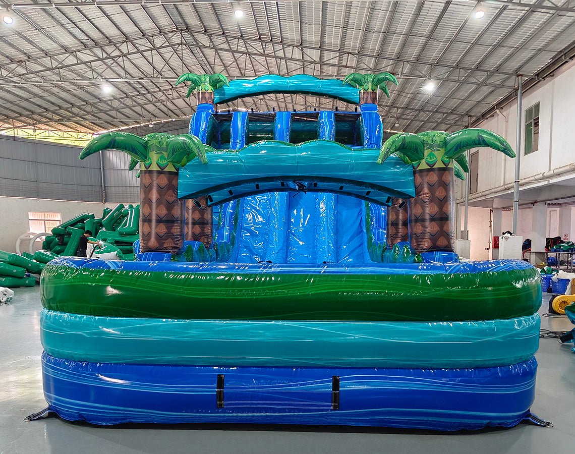 18ft Island Drop Hybrid Triple Lane Inflatable Water Slide - BounceWave Inflatable Sales